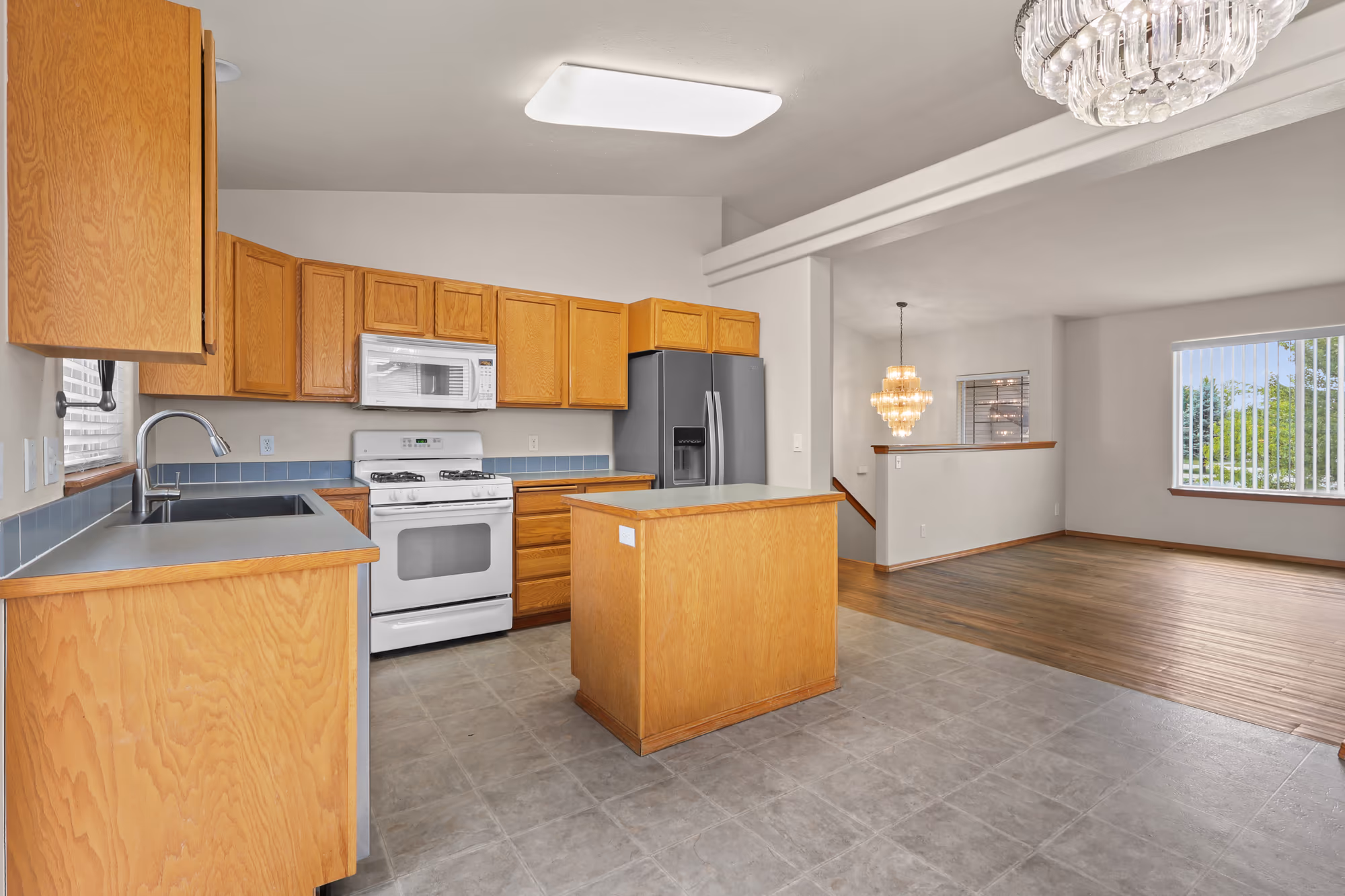 Open-plan kitchen and dining area with an island