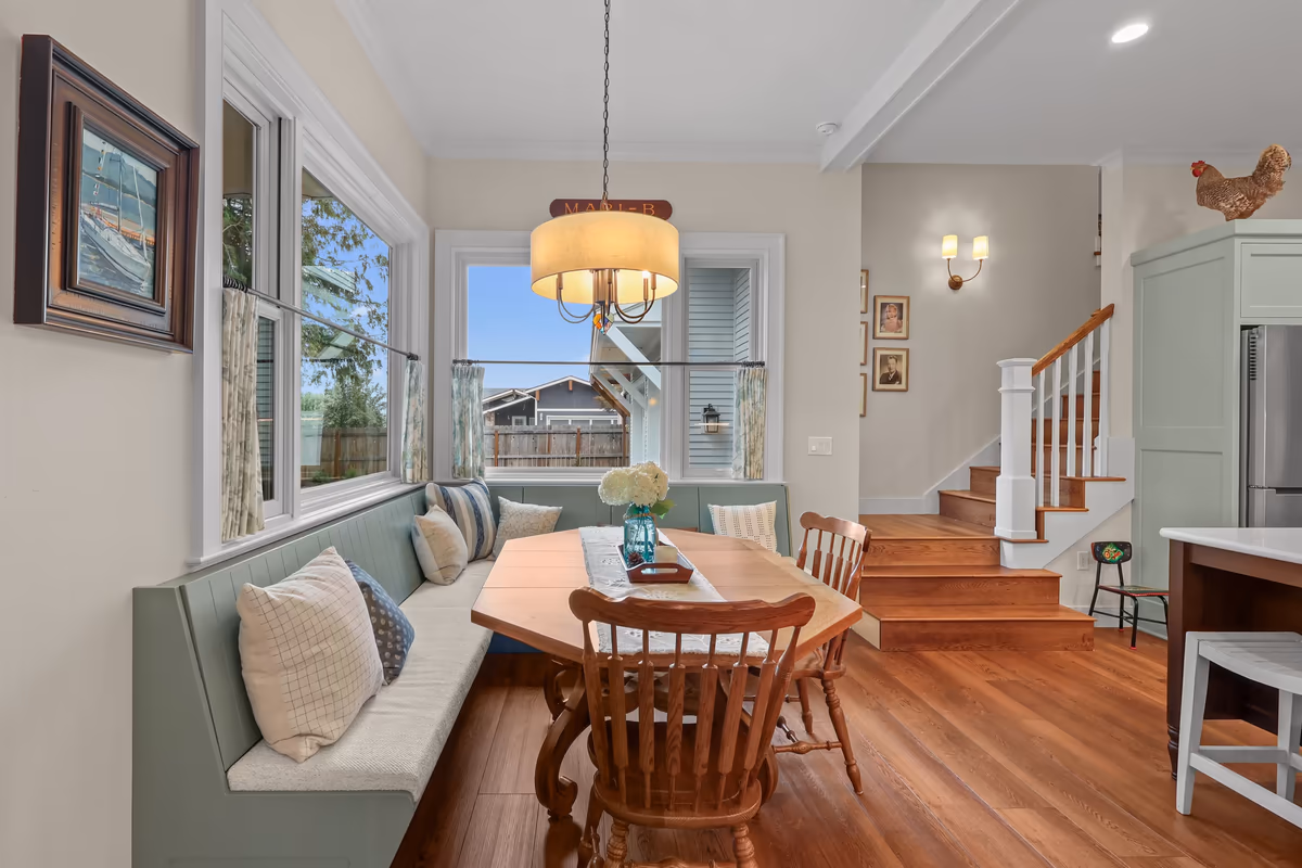 Breakfast nook and staircase viewed from another angle