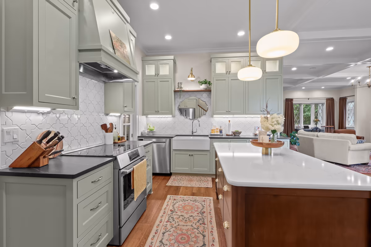 Reverse kitchen view with the island in the foreground
